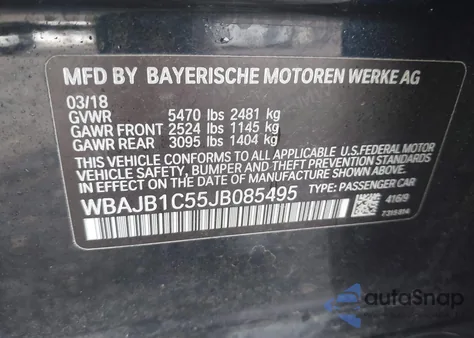 2018 BMW 530E xDrive Iperformance из США, поврежденный, VIN WBAJB1C55JB085495